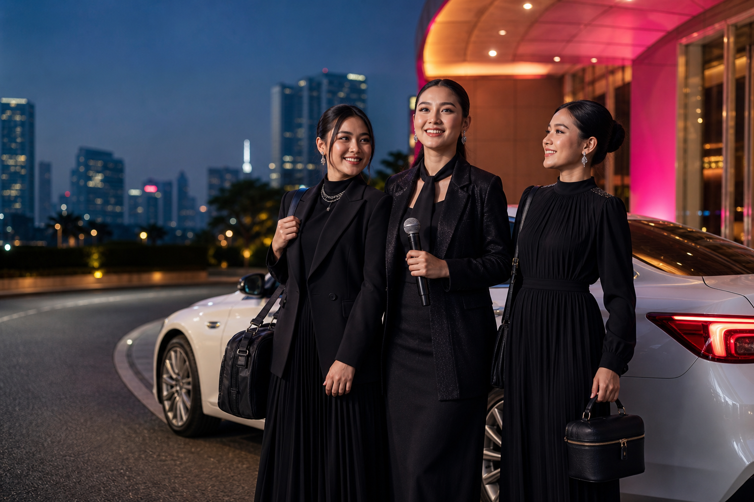 Tiga pembawa lagu profesional bersama kendaraan LC Transport